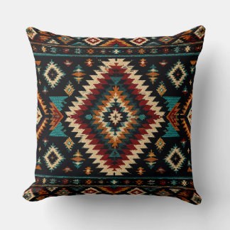 Boho Geometric Textile Pattern – Rustic Teal & Rus Cushion