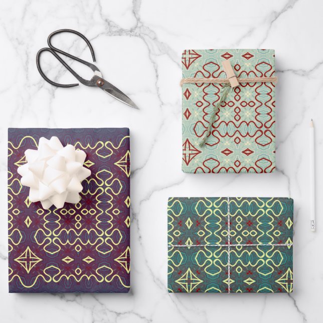 Boho Geometric Tribal-Inspired Patterns Wrapping Paper Sheet (Front)