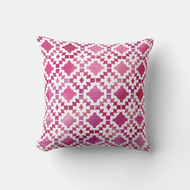 Boho Geometric Watercolor Pinks Cushion (Front)