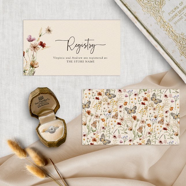 Boho Gift Registry Enclosure Card (Tan Wildflower with Butterflies Boho Floral Gift Registry Enclosure Card by Painted Paperie
)