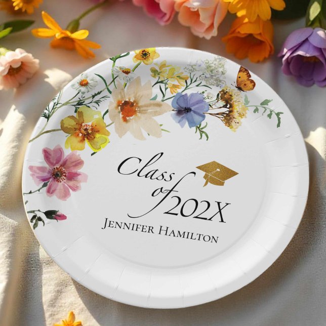 Boho Gilded Wildflower Bouquet Class of Graduation Paper Plate (Creator Uploaded)
