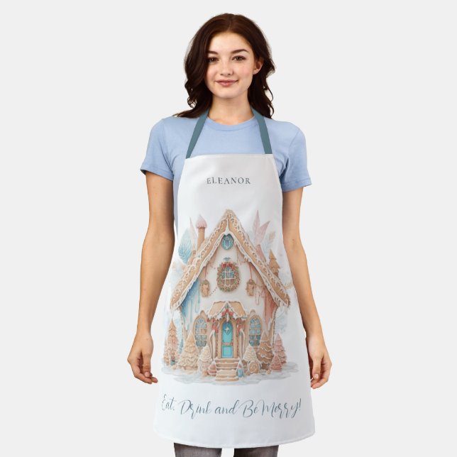 Boho Gingerbread House Name Eat Drink Be Merry Apron (Worn)