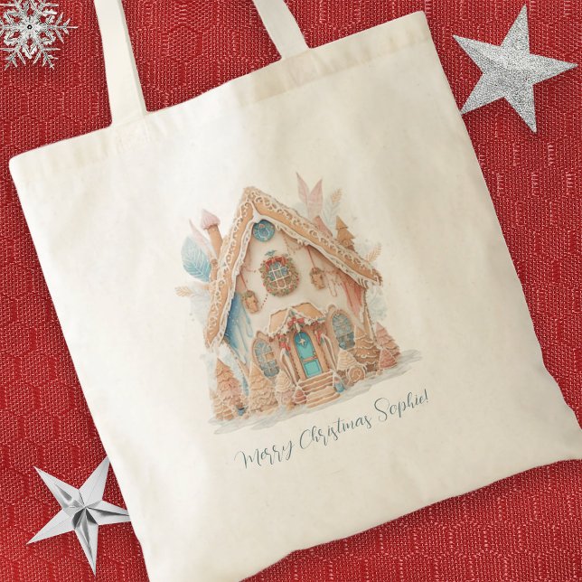 Boho Gingerbread House Name Merry Christmas Tote Bag (Creator Uploaded)