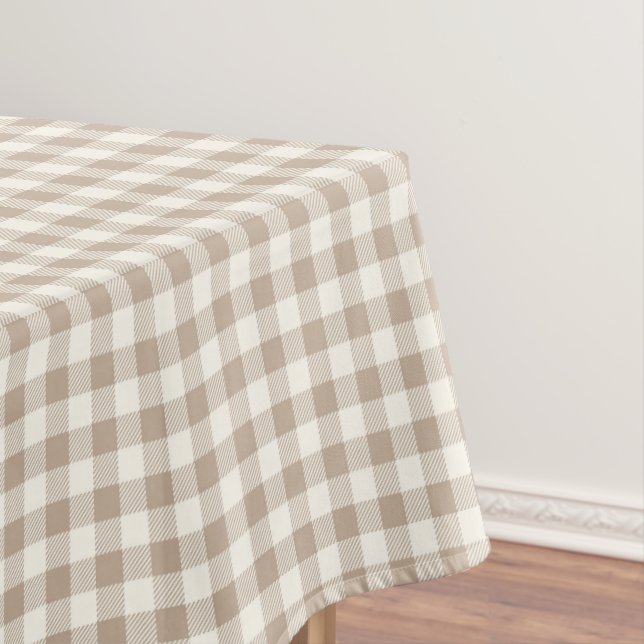Boho Gingham Pattern Plaid Checkered Neutral Tablecloth (In Situ)