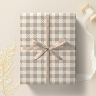 Boho Gingham Pattern Plaid Checkered Neutral Wrapping Paper