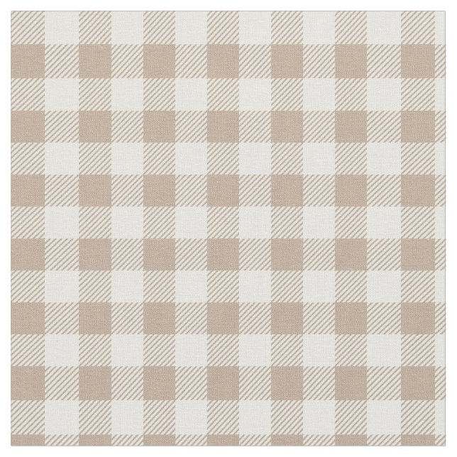 Boho Gingham Pattern Plaid Chequered Neutral Fabric (Close Up)
