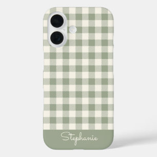 Boho Gingham Pattern Plaid Chequered Sage Name iPhone 16 Case