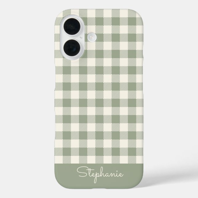 Boho Gingham Pattern Plaid Chequered Sage Name Case-Mate iPhone Case (Back)