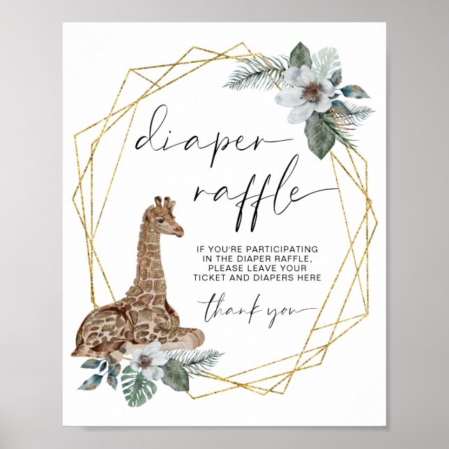 Boho Giraffe Baby Shower Diaper Raffle Sign (Front)