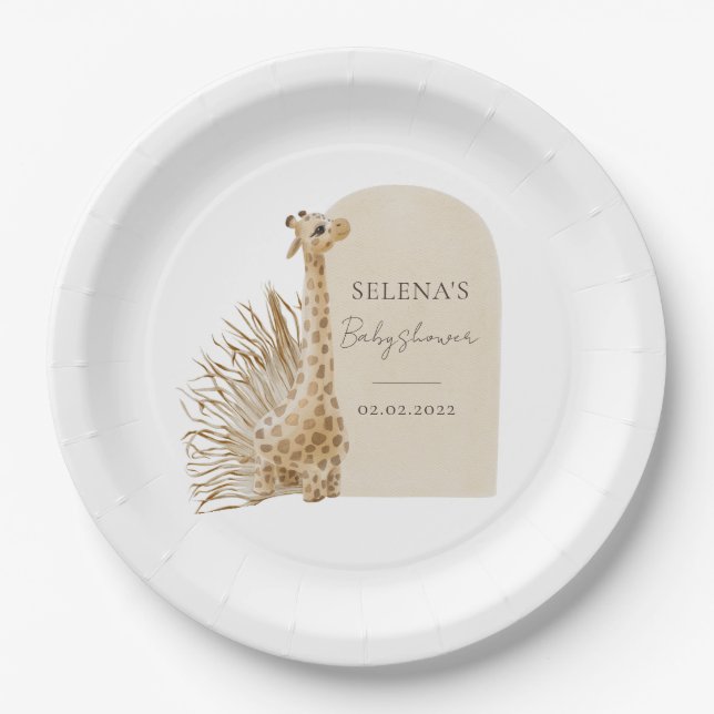 Boho Giraffe Baby Shower Paper Plate (Front)