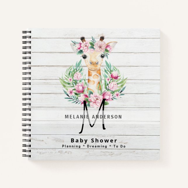 Boho GIRAFFE Baby Shower Planner Notebook Journal (Front)