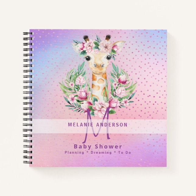 Boho GIRAFFE Baby Shower Planner Notebook Journal (Front)