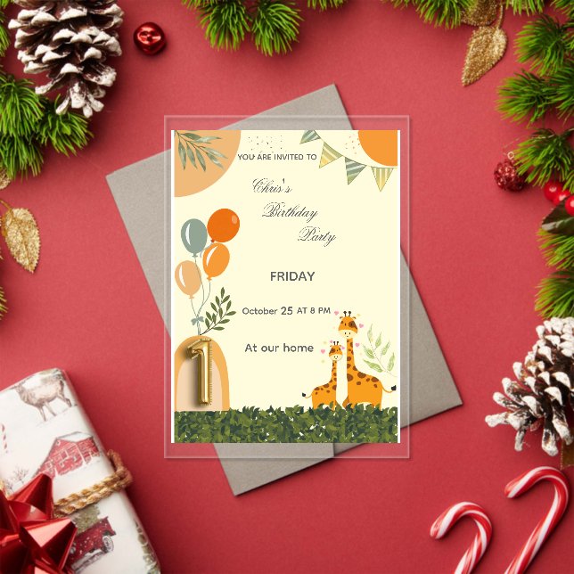 Boho Giraffe First Birthday Invitation  (Insitu (Holiday))