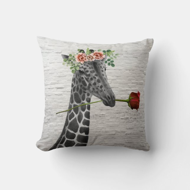Boho Giraffe Rose Valentine Pillow (Front)