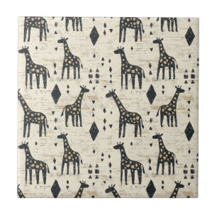 Boho Giraffe Tribal Pattern Ceramic Tile