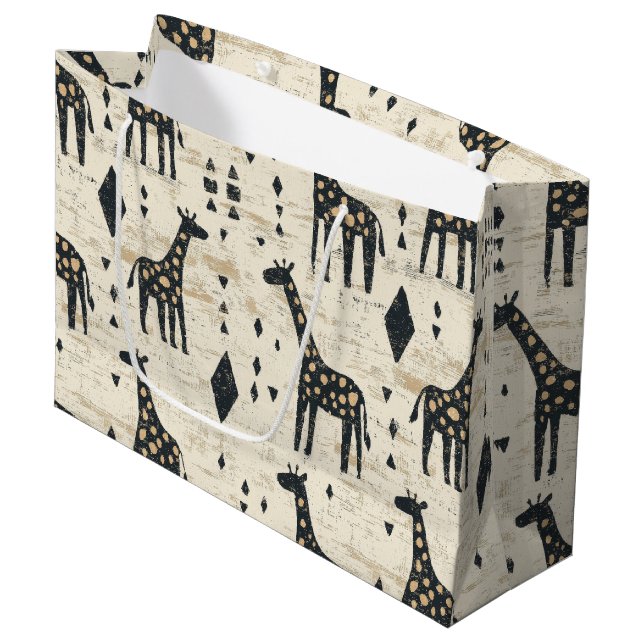 Boho Giraffe Tribal Pattern Large Gift Bag (Front Angled)