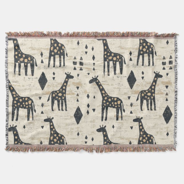 Boho Giraffe Tribal Pattern Throw Blanket (Front)