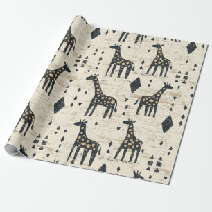 Boho Giraffe Tribal Pattern Wrapping Paper