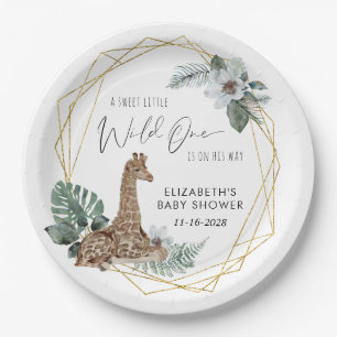 Boho Giraffe Watercolor Baby Shower Paper Plate