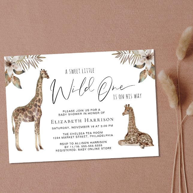 Boho Giraffes Watercolor Baby Shower Invitation (Embrace the adventure and celebrate the arrival of your little wild one!)