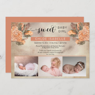Boho Girl 3 Photo Pampas Grass   Floral Birth  Announcement