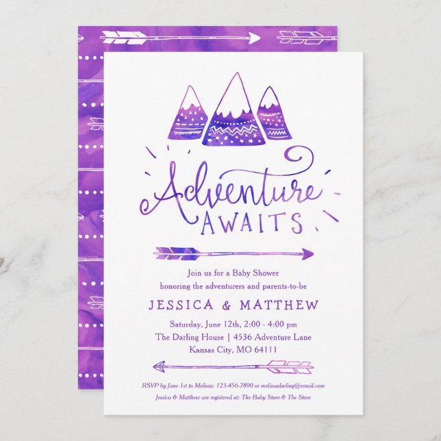 Boho Girl "Adventure Awaits" Baby Shower Invitation (Front/Back)