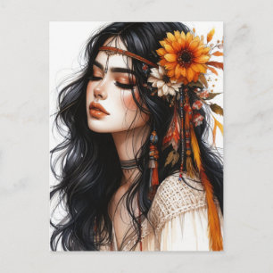 Boho Girl AI Art Bohemian Fashion Postcard
