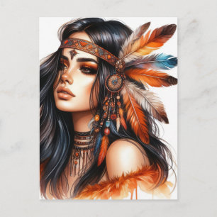 Boho Girl AI Art Bohemian Fashion Postcard