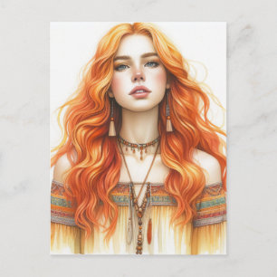 Boho Girl AI Art Bohemian Fashion Postcard