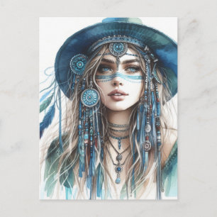 Boho Girl AI Art Bohemian Fashion Postcard