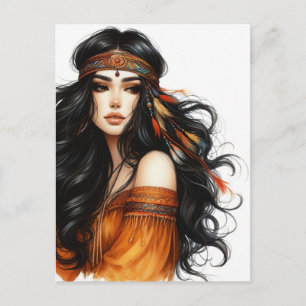 Boho Girl AI Art Bohemian Fashion Postcard