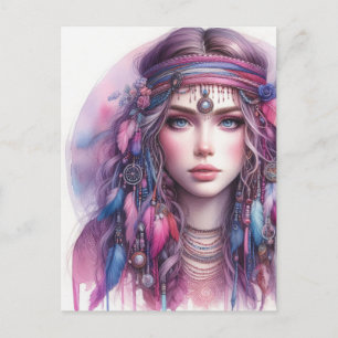 Boho Girl AI Art Bohemian Fashion Postcard