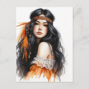 Boho Girl AI Art Bohemian Fashion Postcard