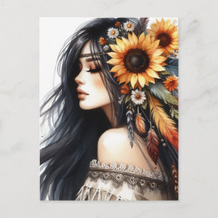 Boho Girl AI Art Bohemian Fashion Postcard