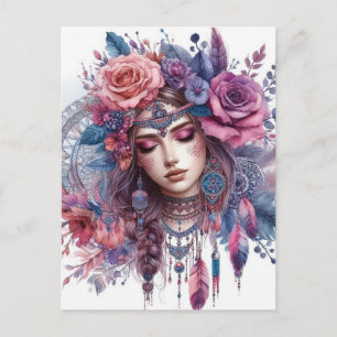 Boho Girl AI Art Bohemian Fashion Postcard