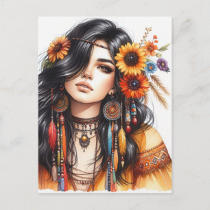 Boho Girl AI Art Bohemian Fashion Postcard