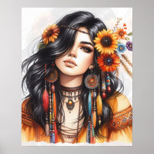 Boho Girl AI Art Bohemian Fashion Poster