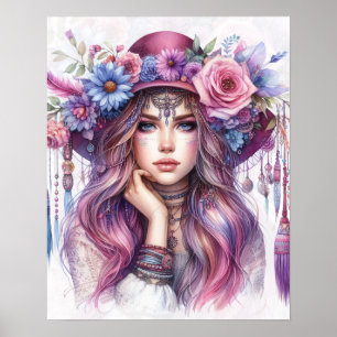 Boho Girl AI Art Bohemian Fashion Poster