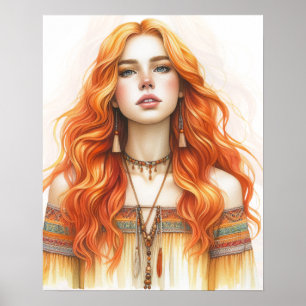 Boho Girl AI Art Bohemian Fashion Poster