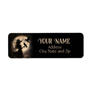 Boho Girl and Ravens Moon Mystical Return Address Label