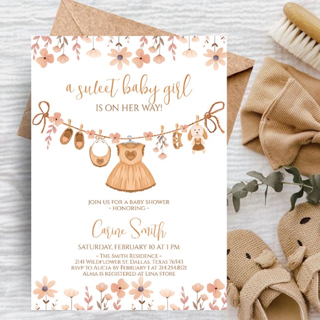 Boho Girl Baby Clothes Baby Shower Invitation (Creator Uploaded)