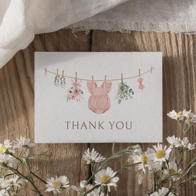 Boho Girl Baby Clothes Baby Shower Thank You Card (Creator Uploaded)