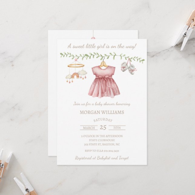 Boho Girl Clothes Baby Shower Invitation (Front/Back In Situ)