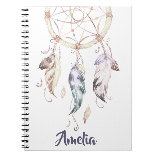 Boho Girl Feather Dream Catcher Custom Journal (Front)