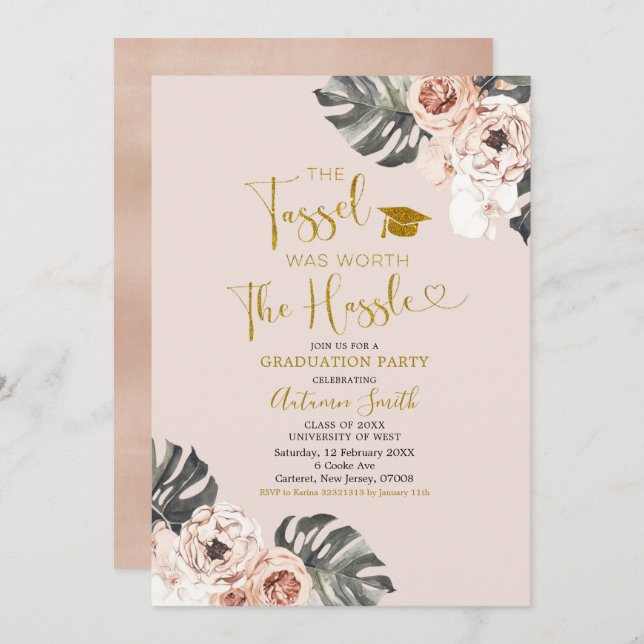 Boho Girl Floral Graduation Party Invitation (Front/Back)