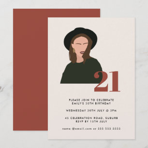 Boho Girl Minimalist Terracotta 21st Birthday Invitation