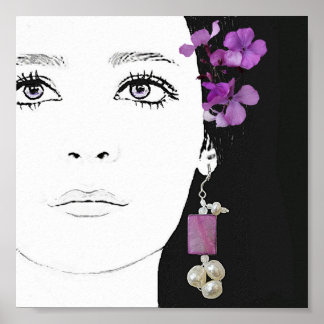 Boho girl with purple flowers fashion fine art Poster