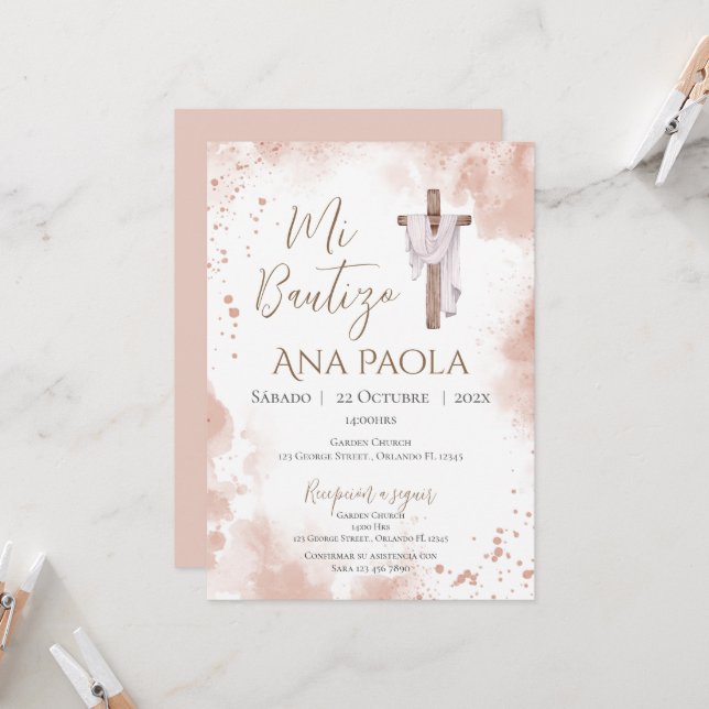Boho girl's baptism  invitation (Front/Back In Situ)
