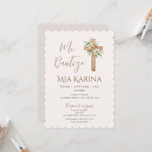 Boho girl's baptism with a bear in clouds invitation
