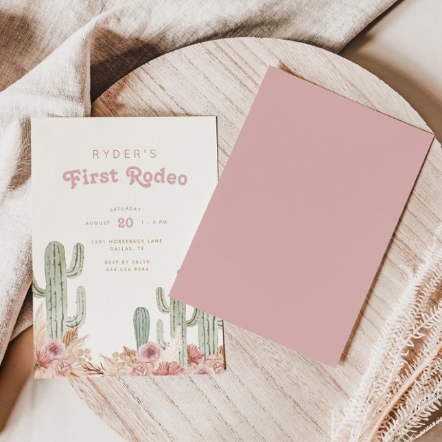 Boho Girls First Rodeo Cowgirl Birthday Invitation (Customize the background and text colors to suit your birthday party theme perfectly!)